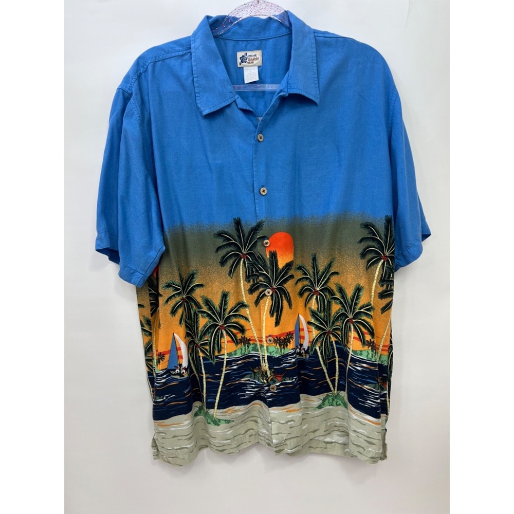 Vintage Cherokee Waikiki Wear Hawaiian Shirt Sunset Palm Tree Mens Size L‎